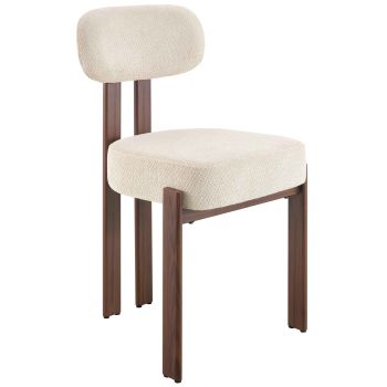 Designer dining chair with beige fabric upholstery and black steel legs, W49 x D53 x H83 cm, AMBER collection