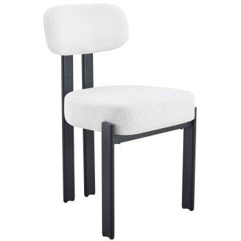 Designer dining chair with white fabric upholstery and black steel legs, W.49 x D.53 x H.83 cm, AMBER collection
