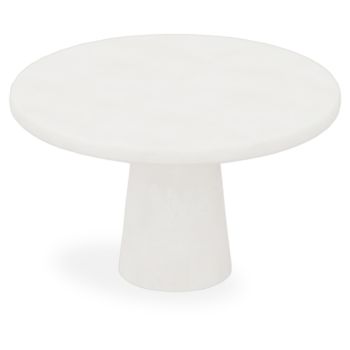 Designer dining table with round MDF top and white concrete-effect lacquered finish, D.130 x H.77 cm, MILA collection