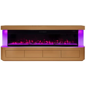 Designer TV unit with integrated artificial fireplace in MDF wood and bronze mirror, W.200 x D.40 x H.70 cm, RITA collection