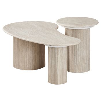 Nesting coffee table with a designer finish, artificial marble top and beige MDF legs. L.120 x D.70 x H.45 / D.50 x H.55 cm. DEBRA collection.