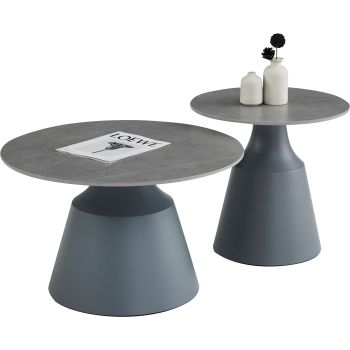 Round nesting coffee table with a grey ceramic top and grey steel legs, D.70/50 x H.43/49 cm, KATERINA collection