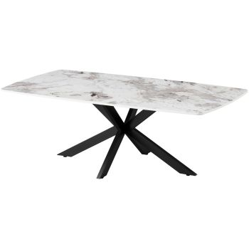 Designer coffee table with scratch-resistant white and beige ceramic top and black metal legs, L.130 x D.70 x H.45 cm, ONTARIO collection