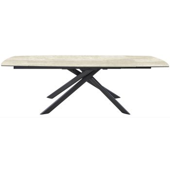 Extendable designer dining table with beige sintered stone top and black steel legs, L.160-240 x D.90 x H.75 cm, EMILIA collection