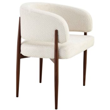 Designer dining chair with beige fabric upholstery and walnut-effect steel legs, W.65 x D.54 x H.78 cm, LOTUS collection