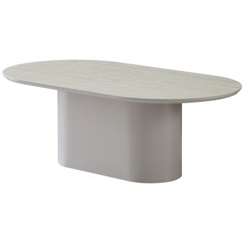 HARLEM collection oval designer coffee table with a beige ceramic top and beige MDF legs, W 130 x D 70 x H 45 cm
