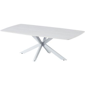 Designer coffee table with scratch-resistant white ceramic top and white metal legs, L.130 x W.70 x H.45 cm, ONTARIO collection