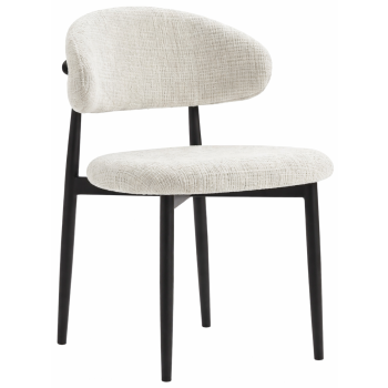 Designer dining chair with cream fabric upholstery and black steel legs, W.57 x D.50 x H.78 cm, LUNO collection