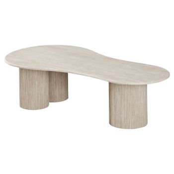 Designer coffee table with artificial marble top and beige MDF legs, L.150 x D.80 x H.39.5 cm, DEBRA collection