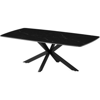 Designer coffee table with scratch-resistant black ceramic top and black metal legs, L.130 x D.70 x H.45 cm, ONTARIO collection