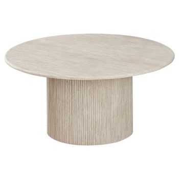 Round designer coffee table with artificial marble top and beige MDF legs, D.100 x H.45 cm, DEBRA collection