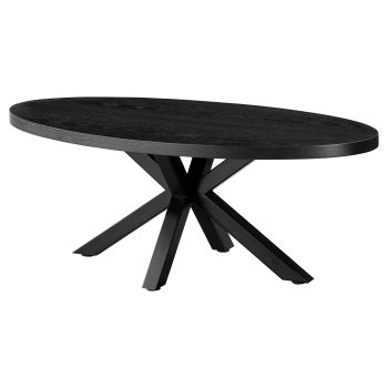 Oval designer coffee table with MDF veneer top and black steel legs, L.120 x D.60 x H.45 cm, ELIZA collection