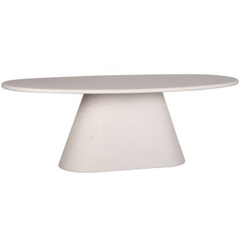 Oval designer dining room table in MDF wood and beige microcement L.220 x D.110 x H.76 cm AOSTA collection