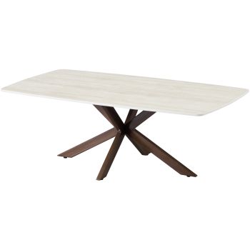 Designer coffee table with beige scratch-resistant ceramic top and walnut-effect metal legs, L.130 x D.70 x H.45 cm, ONTARIO collection