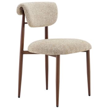 Designer dining chair with taupe fabric upholstery and walnut-effect steel legs, W.48 x D.58.5 x H.80.5 cm, RAVELLO collection