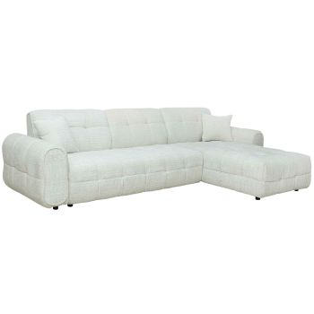 Ultra-comfortable, stylish right-hand corner sofa in white textured fabric, W 305 x D 170 x H 78 cm – LEAO collection