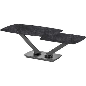 Extendable designer coffee table with a dark grey sintered stone top and black steel legs. L.100-146 x D.60 x H.45 cm, ALISHA collection