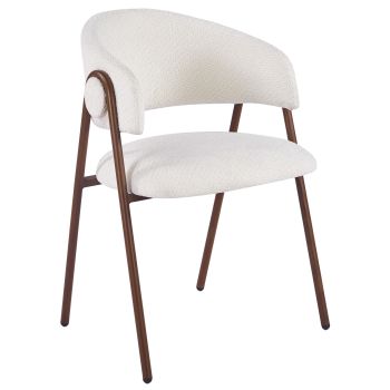 Designer dining chair with white fabric upholstery and walnut-effect steel legs, W.55.5 x D.55 x H.80 cm, KYOTO collection