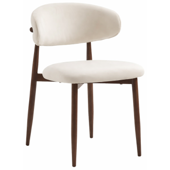 Designer dining chair with beige fabric upholstery and walnut-effect steel legs, W.57 x D.50 x H.78 cm, LUNO collection