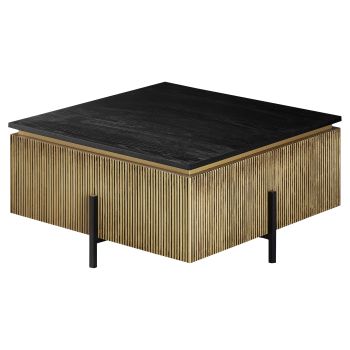 Designer coffee table with MDF veneer top and black and gold steel legs, 90 x 90 x 43 cm, GUSTA collection