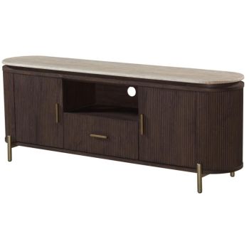 Designer TV unit in walnut-colored MDF with ceramic top, W.160 x D.40 x H.60 cm, SOHO collection