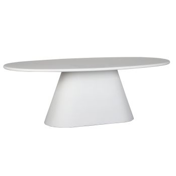 Oval design dining room table in MDF wood and white microcement L.220 x D.110 x H.76 cm AOSTA collection