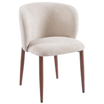 Designer dining chair with beige fabric upholstery and walnut-effect steel legs, W.61 x D.61 x H.82 cm, CAPRI collection