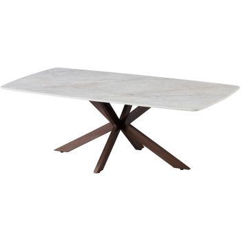 Designer coffee table with scratch-resistant white ceramic top and walnut-effect metal legs, L.130 x D.70 x H.45 cm, ONTARIO collection